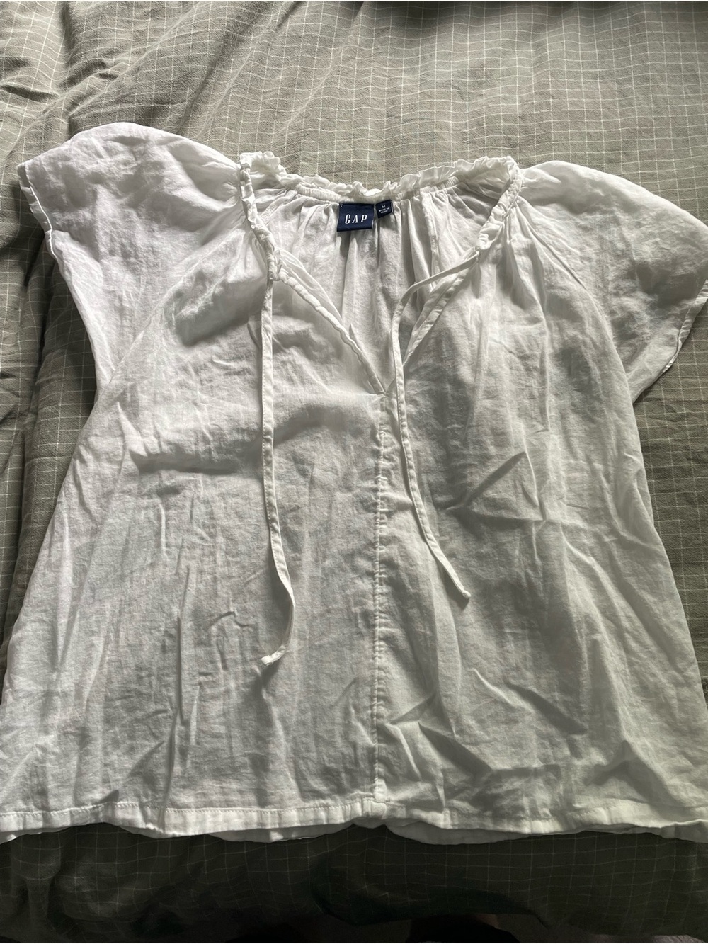 GAP White Cotton Flutter Tie Top